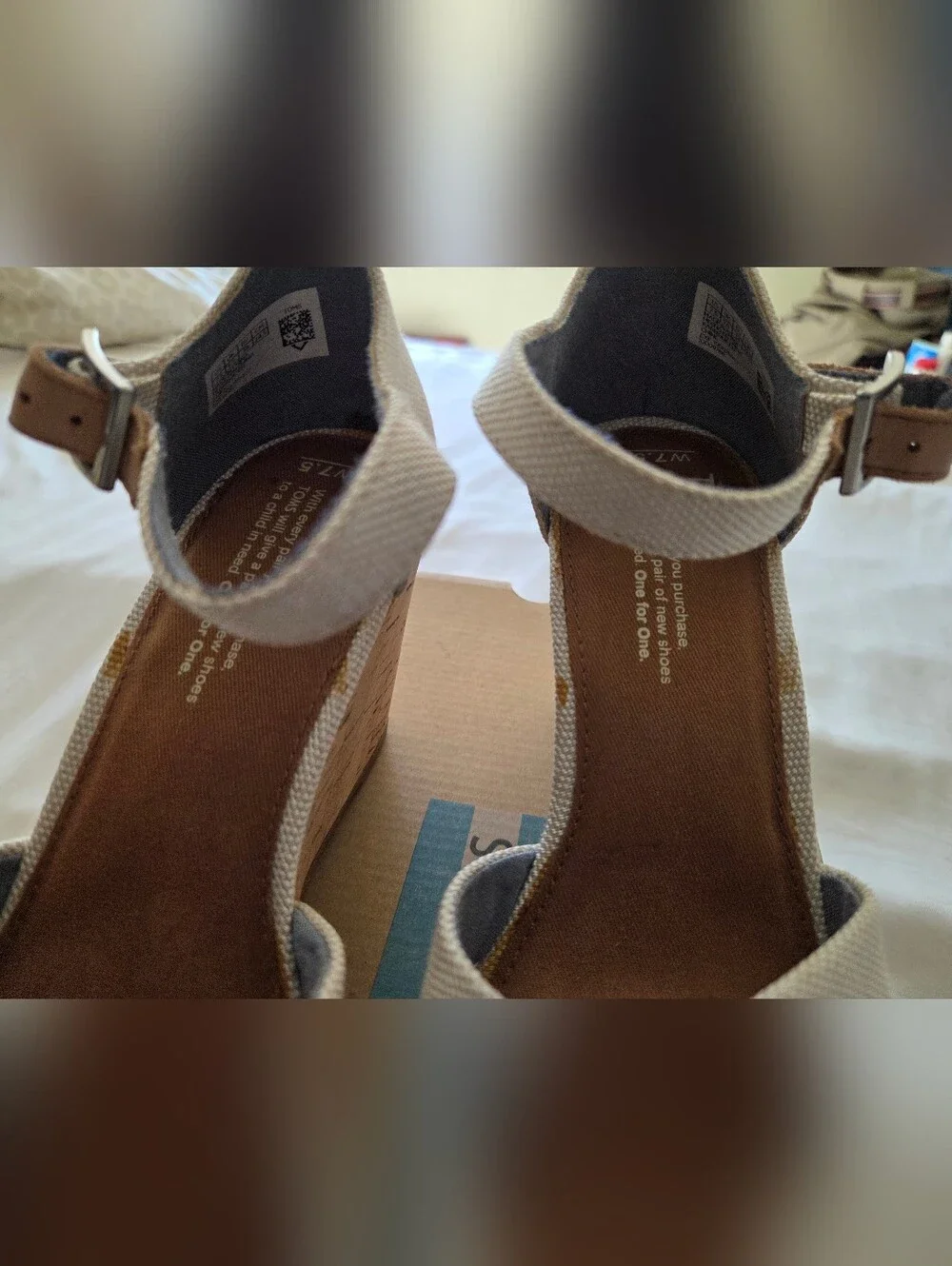 TOMS Women’s Natural Canvas Crisscross Ankle-Strap Cork Wedge Sandal Size 7.5/38